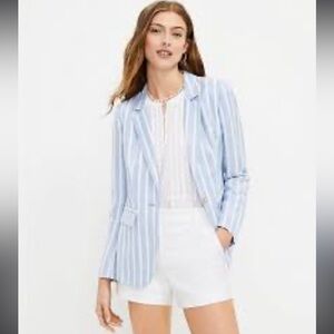 LOFT Light Blue and White Striped Blazer